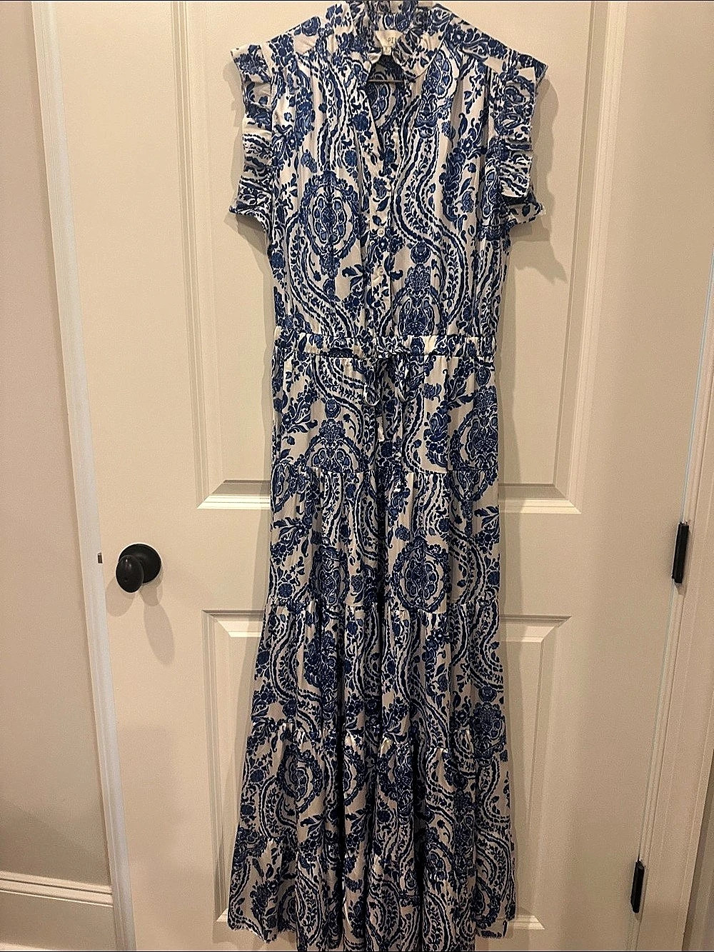 Pinch Blue & White Paisley Maxi Dress Satin Fabric